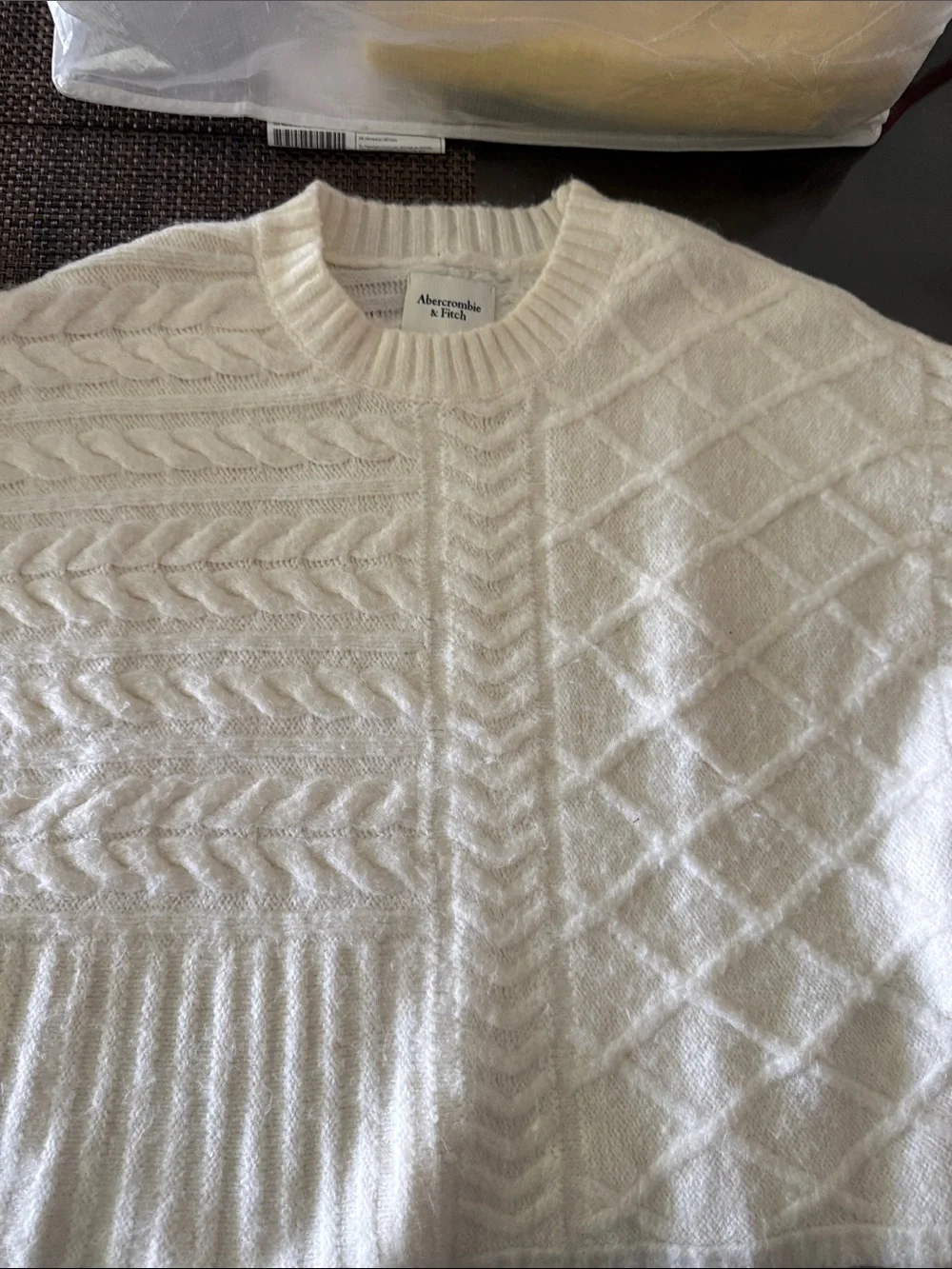 Abercrombie & Fitch Men's Cream Cable & Diamond Knit Crewneck